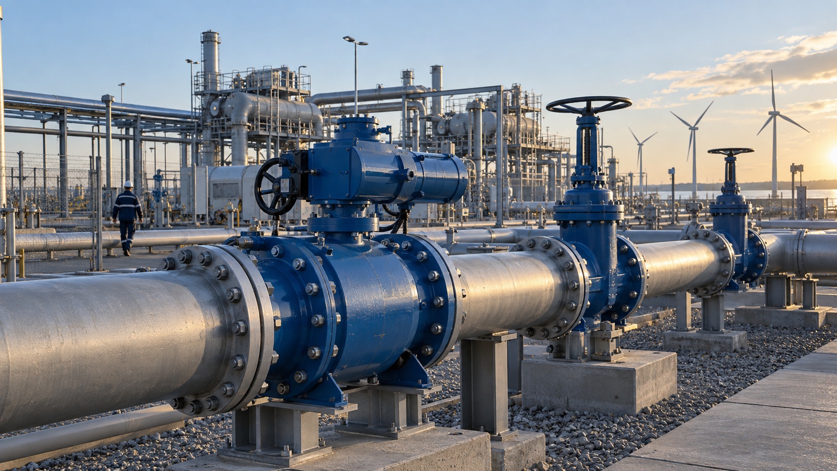Large pipeline valves at an overseas energy facility
