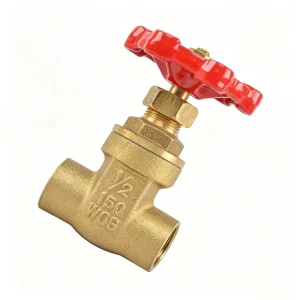 1/2″-2″ 150WOG Brass Gate Valve Non-Rising Stem Sweat Connection Water Shutoff Valve with Red Handwheel