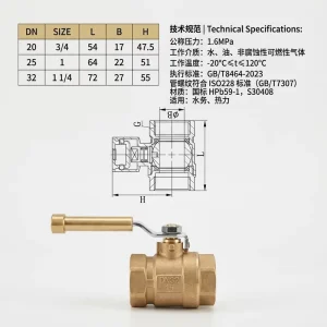 1/2 Brass Ball Valve Thread Brass Inner Wire Ball Valve with Copper Color for Home Plumbing System
