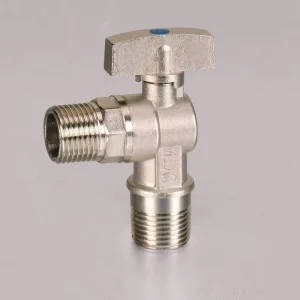 1/2 Inch Brass Manual Water Stop Angle Ball Valve, Nickel Finish, 200 PSI