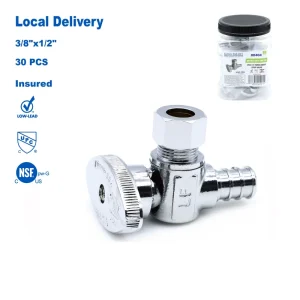 1/2-Inch PEX x 3/8-Inch OD Compression Lead-Free Chrome-Plated Brass 1/4-Turn Water Angle Stop Valve