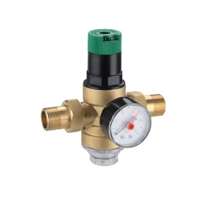 1/2 inch Brass Pressure Reducing Valve with Gauge 16 bar Max Pressure 110 C Temperature for Drinking Water Housing Applications