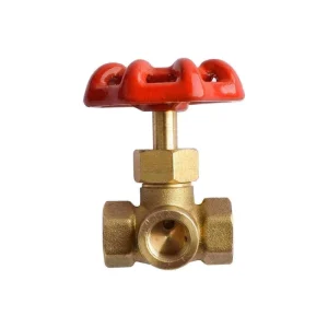 1 4″ Brass Three Way Water Gauge Valve Female Thread Manual Shutoff Valve with Red Handle