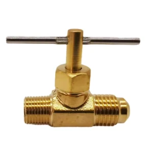 1/4 Flare x 1/8 MIP x 90 Low Pressure Brass Needle Valve Lead-Free Zero-Leakage Model WL033-4O2M-A Series for Industrial Gas