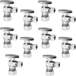 10 PCs 1 2″ (5 8″ OD) X 3 8″ OD Compression PEX Chrome Plated Brass Angle Stop Valve 1 4 Turn Shut off for Bathroom Use