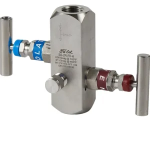 2-Handle Manual Needle Valve Two-Manifold Block Bleed Function 6000 psi Working Pressure 1/2″ Port 2-Way Base