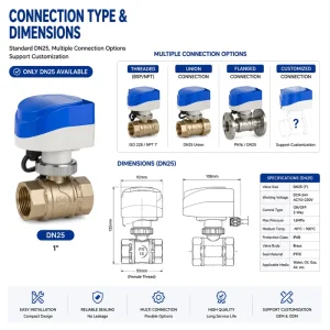 2 Way Brass Electric Ball Valve IP68 Motorized Valve Manual Unscrew Design OEM Custom Logo for Water High Use