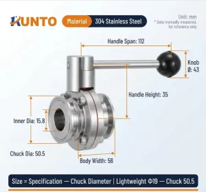 2.5” Stainless Steel 304 Hygienic Tri Clamp Butterfly Valve Manual Gas