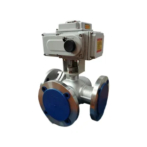 220V Regulating Electric Actuator with DN65 Stainless Steel Three-Way T-Port Ball Valve