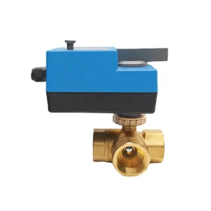 24VAC Electric Actuator Motorized Brass Ball Valve Manual Function 3-Way Water Flow Thread Valve for HVAC System