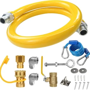 3/4 Quick Disconnect Smooth Surface Yellow Gas Hose Full Port Valve Restraint Device Commercial Hose Fitting Kit BBQ Outdoor