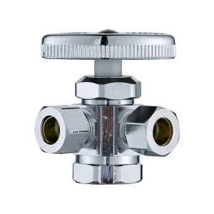 3-Way 1/2 FIP x 3/8 Comp x 3/8″ Comp Multi-Turn Dual Outlet Angle Stop Toilet Shut-off Valve