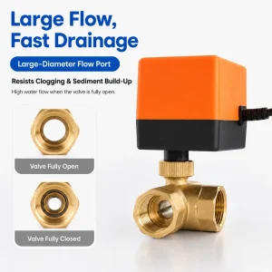 3-Way Electric Chrome-Plated Brass Ball Valve with Motorized T-Port for HVAC Water Control 1.6 MPa 0-90°C