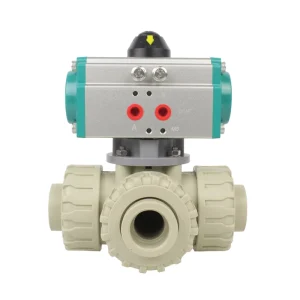 3-Way PPH Plastic Pneumatic Ball Valve DN15-DN50 for Water and Steam Fluid Pressure Control Industrial Anti-Corrosion Mixing Valve T/L Type