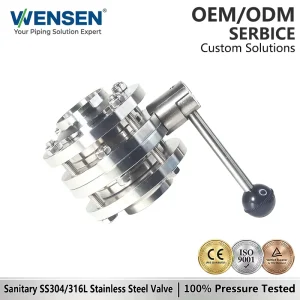 304 316 Sanitary Grade Stainless Steel Three-Piece Butterfly Valve with Manual Pull Rod