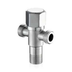 304 Stainless Steel 1 2 Inch Water Angle Valve for Bathroom Thickened Cold Hot Water Double Outlet Triangle Water Angle Valve