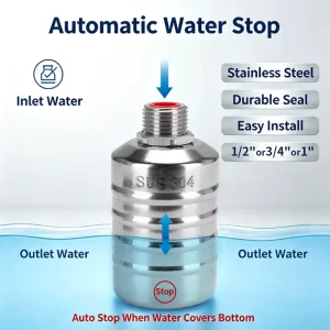 304 Stainless Steel Ball Float Valve Automatic Water Level Control 1/2″ 3/4″ for Water Tank and Water Tower