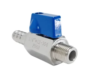 304 Stainless Steel Manual Mini Ball Valve Male Thread Barb Nozzle 1/4″ Water On off Valve for Hose Venting & Draining