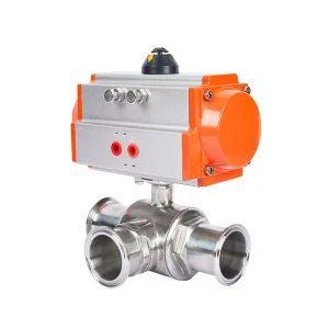 304 Stainless Steel Sanitary T Clamp 3-Way Ball Valve Pneumatic Quick-Installation