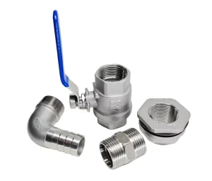304 Stainless Steel Threaded Ball Valve Straight Through Tap with Barb Fitting for Water Tank & Wine Barrel