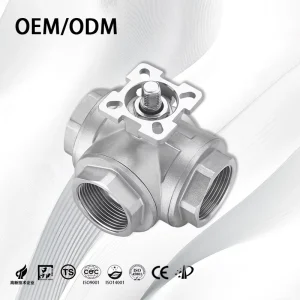 304 Stainless Steel Zero Leakage Industrial 3 way Female Threaded Pneumatic Ball Valves for Water