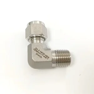 316L Stainless Steel Polished CNC-Machined Hex Head 90-Degree Male Elbow Tube Fitting, 1/4 Inch NPT
