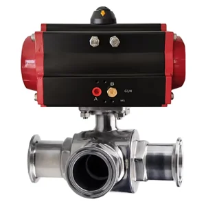 AC220V 3-Way 1-Inch DN25 Single-Acting Stainless Steel Sanitary Quick-Installation Pneumatic Ball Valve