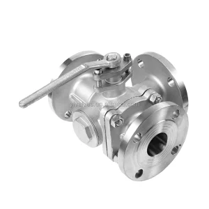 ANSI 150LB 304 SS JIS 10K 16bar 6 Inch Blowout Proof Stem Manual Flanged Three Way Ball Valve