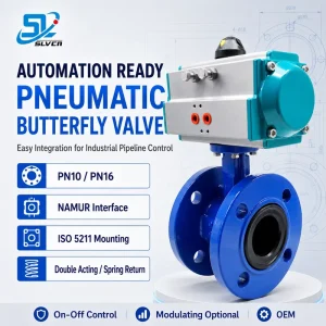ANSI DIN JIS Standard Double Acting Spring Return Pneumatic Flanged Butterfly Valve for Water Air Oil