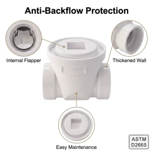 ASTM D2665 Standard PVC Backwater Valve for Drainage System 4 Inch White PVC Anti Backflow Check Valve for Plumbing