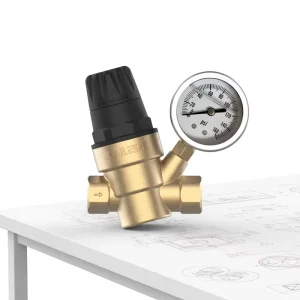 Adjustable Brass Main Water Pressure Regulator Valve with Gauge for Reducing Water Pressure 1 2″ 3 4″ 1″ Port Sizes