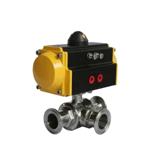 Air Actuated Valve Triclamp 3 Way 15 mm T Type L Type Rotary Valve Sanitary Pneumatic 1.5″ Ball Valve