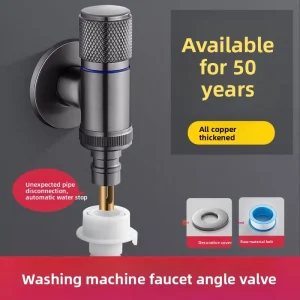 All copper Gun Gray silver Washing Machine Faucet Automatic Shut off Valve Dedicated Snap fit Connector 46 type Angle Valve