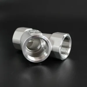Aluminum Alloy Female Thread 3 Way Tee Valve Body CNC Machined Hydraulic Pneumatic Fluid Control Valve Housing
