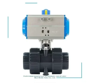 Anti corrosion PPH Twin Pneumatic Ball Valve Flange Connection Chemical Resistant PVC Pipe Valve Pneumatic Gas Water Control