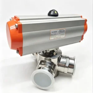 Aseptic Sanitary 3 Way Tri Clamp Pneumatic Ball Valve Stainless Steel 316L Pneumatic Actuated for Food Grade Pipeline System