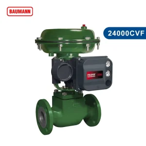 Baumann 24000CVF Carbon Steel Pneumatic Compact Light High Flow Capacity Flanged Globe Valve ANSI CL150 CL300 PED Certified ATEX