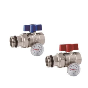 Brass Angle Ball Valve with Temperature Gauge for Radiant Heating Manifold