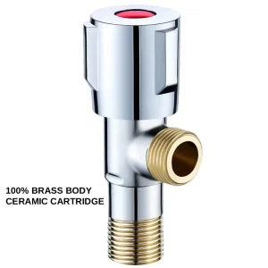 Brass Angle Valve 1/2″ 90 Degree Stop Valve Chrome Plated Ceramic Disc Cartridge for Toilet Bathroom Kitchen Water Shut Off