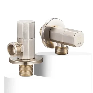 Brass Angle Valve Solid Cream colored Brushed Finish 20mm Threaded Port High Flow Rate Faucet Hot Cold Water