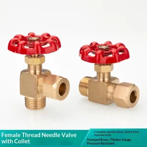 Brass Compression Needle Valve Straight or Right Angle 3/8 to 1/2 High Pressure Industrial Pneumatic Valve