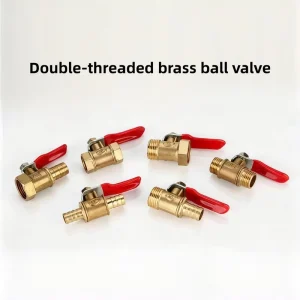 Brass Dual Thread Ball Valve 1/8″-1/2″ Barb Connector Red Handle Manual Control for Water Air Pump
