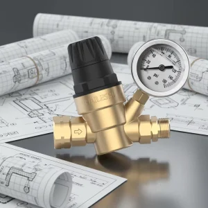 Brass Manual Pressure Reducing Valve Water Pressure Regulator Gauge 3/4 Port Size Safety Structure