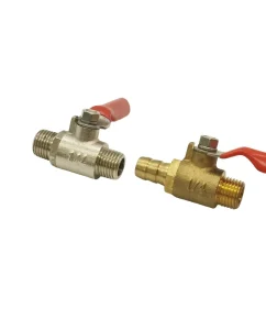 Brass Mini Ball Valve 1/4″ External Thread Male Barb Hose Red Handle Rust-Resistant Manual OEM XF-831001/XF-831002