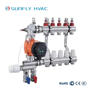 Brass Warm Floor HVAC Hydronic Heating System Thermostatic Mixing Valve Thermostat Water Pump for Hotel Floor Manifold