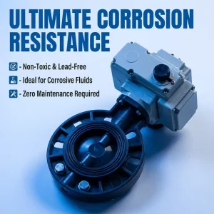 CE Certified IP67 Protection Grade Anti dust Waterproof High Temp Medium UPVC Industrial Wafer Electric Butterfly Valve