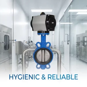CE Certified Pneumatic Air Drive PTFE Soft Seal High Temp Adaptable Oil Water Pipeline Wafer Butterfly Valve