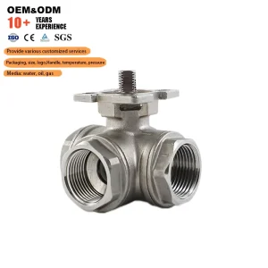 CF8 304 316 Stainless Steel 3 Way Ball Valve Gland Type High Platform Female Threaded Ball Valve
