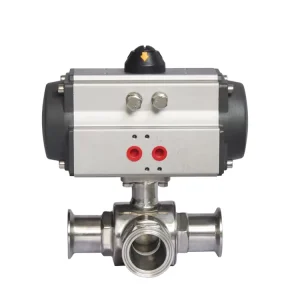 COVNA 1.5″ DN40 SS316 3-Way L Port Sanitary Ball Valve With Pneumatic Actuator & Tri-Clamp Connection