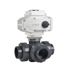 COVNA 3 Way T Port PVC Electric Actuator Ball Valve Plastic Electric Ball Valve Double Union Electric Upvc Ball Valve